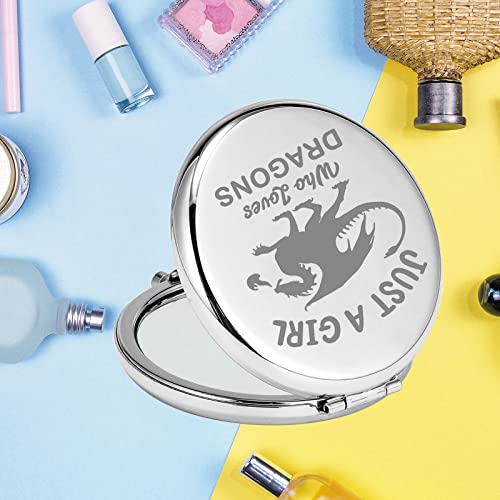 KEYCHIN Dragon Pocket Mirror Dragon Lover Gift Just A Girl Who Loves Dragons Compact Makeup Mirror for Women Girls Teenagers (Dragon-Mirror)