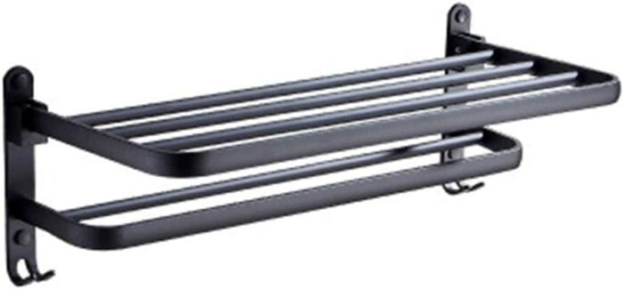 Towel Rack Towel Rail Foldable With Hook Towel Rack Bathroom Black Space Aluminum Rack Kitchen And Bathroom Hotel Office 60cm (Size : 60cm)