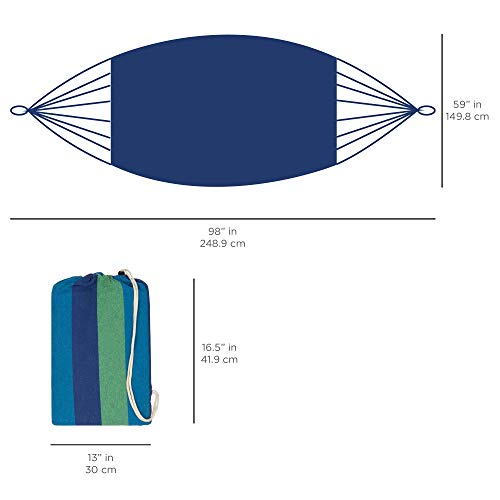Best Choice Products 2-Person Indoor Outdoor Brazilian-Style Cotton Double Hammock Bed w/Portable Carrying Bag - Blue