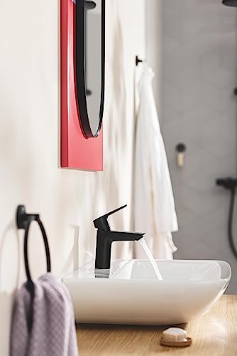 GROHE Start QuickFix Towel Ring (Metal, Concealed Fastening, Including Screws and Dowels, Extra Easy to Fit QuickGlue), Size 200 mm, Matt Black,