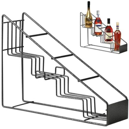 Varku Syrup Bottle Holder Rack, 4-Compartment Spice Rack for Cabinet, Stainless Steel Seasoning Bottle Shelf, Freestanding Wine Bottle Rack, Bott