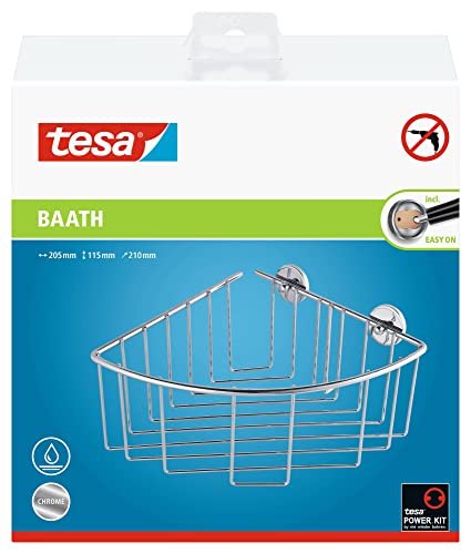 tesa Baath shower shelf, chromed steel, self-adhesive, adhesive mounting technology, 115mm x 205mm x 210mm