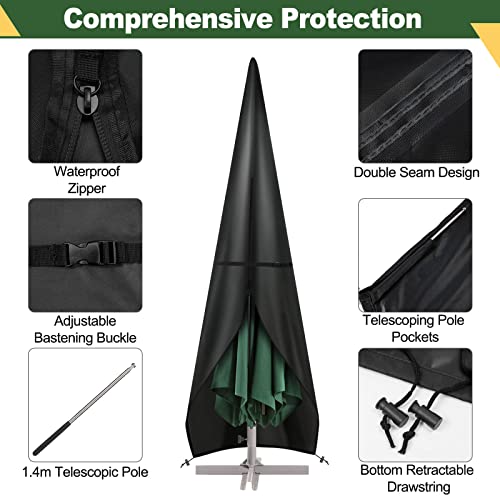 Ezilif Parasol Cover, 420D Oxford Cantilever Parasol Cover Waterproof/Windproof/Anti-UV, Parasol Covers Fit for 2.5-3.5M Garden Umbrellas(265*40/