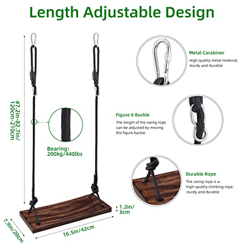 PELLOR Wood Tree Swing Seat with Tree Protector and Swing Hanging Kit Wooden Swing Set for Children Adult Kids in the Garden,Yard,Outdoor & Indoo