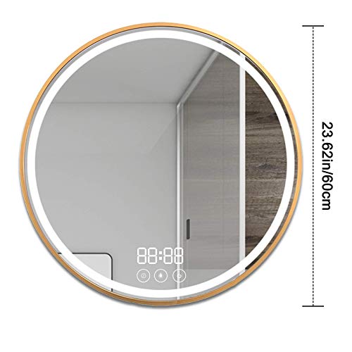 Round bathroom Illuminated mirror with Sensor Touch Control, 3-Colour Dimming Function, 600x600mm LED Backlit Makeup Mirror wall Mounted, IP44 Ra