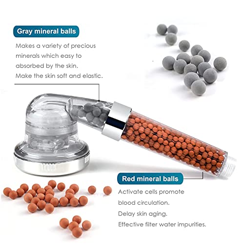 LAMOOER Shower Heads with Beads Filter High Pressure Shower Head Handheld with 3 Spray Modes Water Saving Bathing (1 Pack)