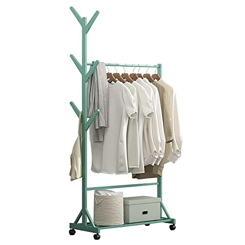 Clothes rack on wheels, bamboo coat rack, clothes rack with clothes rail and tree-shaped hooks, clothes rack with shelves, bamboo clothes rack fo
