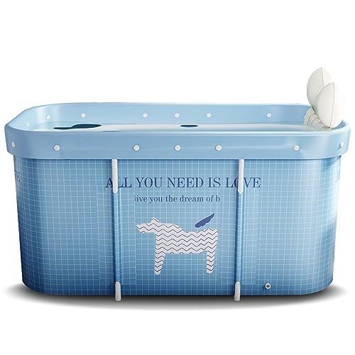 Portable Bath Adult, Non-Inflatable Foldable Bathtub, Standing Soaking Bath Tub for Adults Kids, Ideal for Hot Bath Ice Bath (Starry Blue)