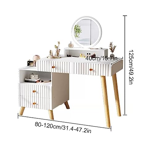 HAWEWE Vanity Set With Round Lighted Mirror Makeup Vanity Dressing Table With 4 Drawers Vanity Desk For Bedroom Living Room