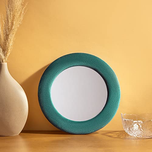 Navaris Round Wall Mirror with Velvet Frame 30 cm (11.8") - Wall-Mounted Circle Mirror to Hang in Bedroom Hall Living Room Study Office - Dark Gr