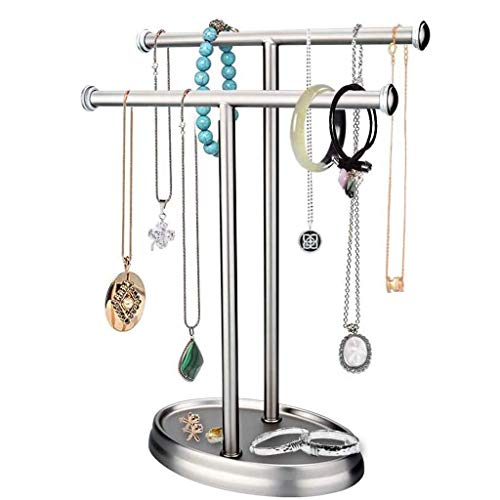 N/A Silver Hand Towel Holder, Free Standing Towel Rack, Stainless Steel Necklace Holder Jewelry Organizer Bracelet Display Stand