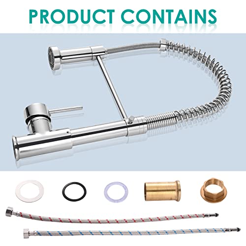Pakuyi Spring Kitchen Sink Faucet Single Handle Single Lever High Arc Spring Faucet 360° Swivel Spring Kitchen Mixer Tap with Pull Out Sprayer wi