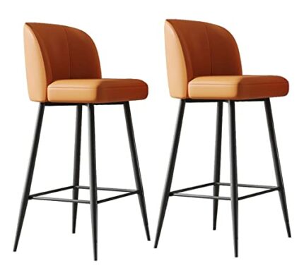 ADEADE Orange Barstools Swivel Bars Chair Bar Set of 2 with Back Kitchen Island Bar Stools Counter Height Nappa Leather Black Metal Legs for Pub