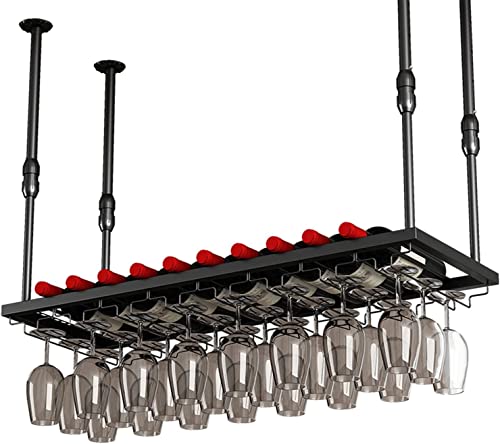 EMISOO Wine Glass Rack Hanging Wine Rack, Ceiling Decoration Wine Bottle Rack for Bars Restaurants Kitchens Stemware Holder, Adjustable Height -