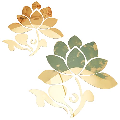 CREATCABIN 3D Acrylic Mirror Lotus Flower Wall Sticker Wall Art Decals Self Adhesive Removable Eco-Friendly For Home Bedroom Living Room Bathroom