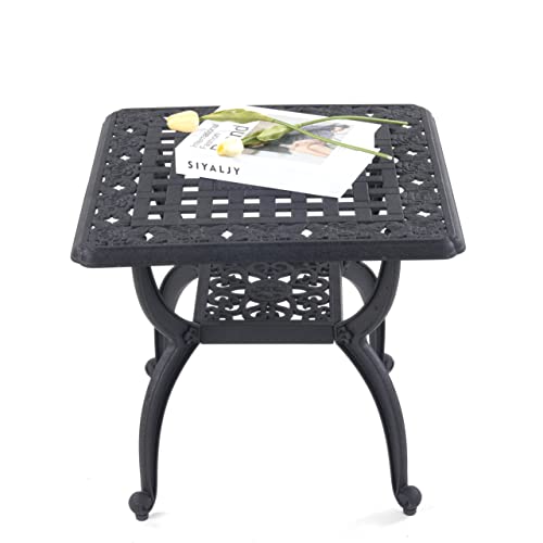 Mandolin Outdoor Patio Table,Rust -Resistant Cast Aluminum Side Table,Weather Resistant End Table,Coffee Table, Perfect for Patio, Backyard Or Ga