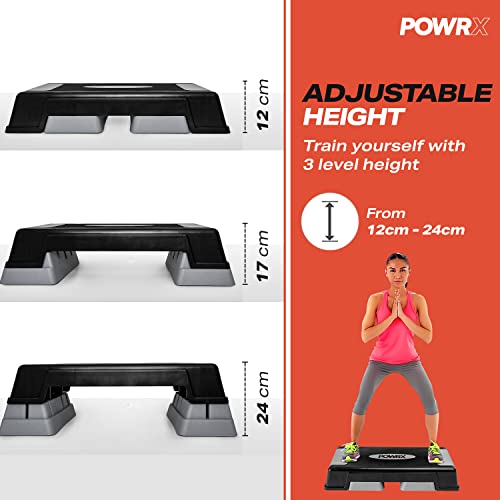 POWRX aerobic stepping board 12/17/24cm (3 levels) I Stepper height-adjustable and non-slip for Aerobics, Gymnastics and Fitness I Home Step Step