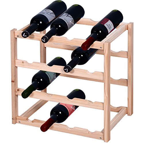 Knight 4 Tier Stylish Wooden Wine Rack Holder, Free Standing Wine Bottles Display Unit, can fit up to 16 bottles of Wine, Perfect for Home Decor