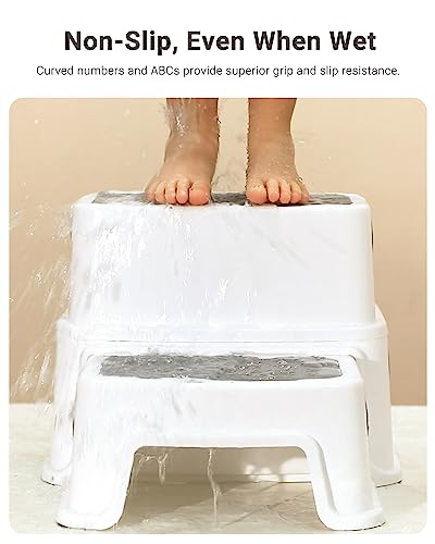 Double Up Step Stool for Kids (2 Pack), Sturdy Toddler Two Step Stool for Bathroom, Kitchen and Toilet Potty Training, Anti-Slip & Anti-Tip Desig