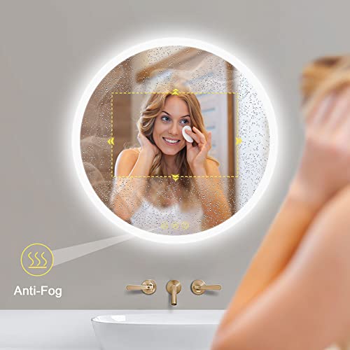 ICYWANG Bathroom Mirror with LED Lights Circular 50cm | Touch Sensor | Demister Pad | Wall-Mounted Vanity Illuminated Backlit Mirror Energy-Savin