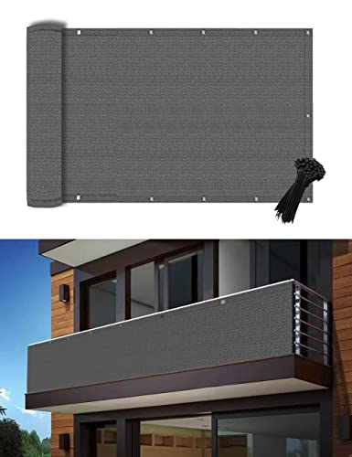 POYEE 0.9 x 6 m Black Balcony Privacy Screen Fence Cover UV Protection Weather Resistant Waterproof Shade Cloth for Outdoor Patio Apartment Backy