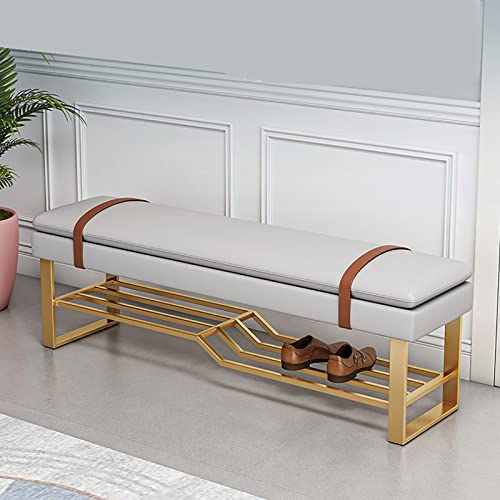 Luxury Shoe Rack Organizer,Comfortable Footrest Stool for Bedroom,Entryway Pu Leather Shoe Storage Bench,Modern Metal Shoe Bench with Upholstered