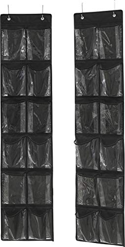 Simple Houseware 24 Pockets - 2PK 12 Large Pockets Over Door Hanging Shoe Organizer, Black