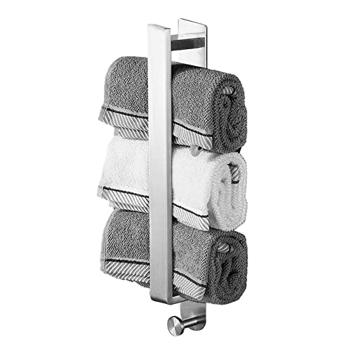 Towel Rail,Towel Rail Wall Mounted,Self Adhesive Towel Holder,No Drilling Stainless Steel Towel Rack with Hook,Bathroom Accessories,40cm Rolled T