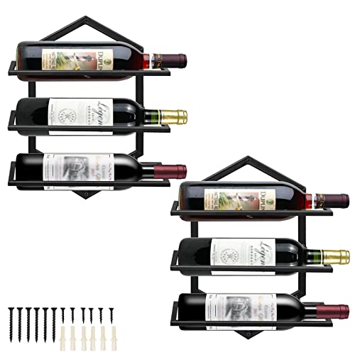Giyiprpi Wall Mounted Wine Stemware Rack, Metal Hanging Wine Glass Display Holde Holds 3 Cups 2 Bottles, Elegant Storage for Kitchen Dining Room