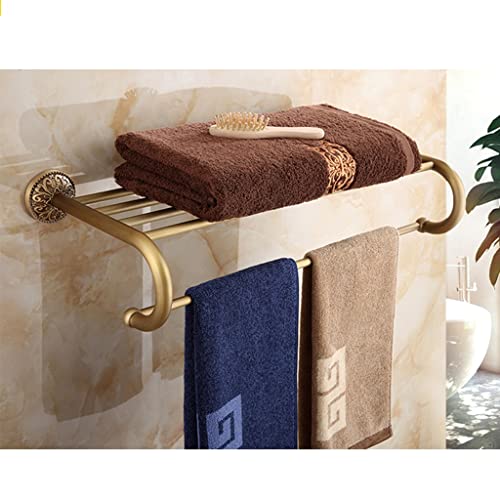 HIGOH Towel Racks,Bathroom Towel Rack Wall Mounted Towel Holder,Antique European Pastoral Style Bath Towel Rack,Retro Towel Holder,All Copper Tow