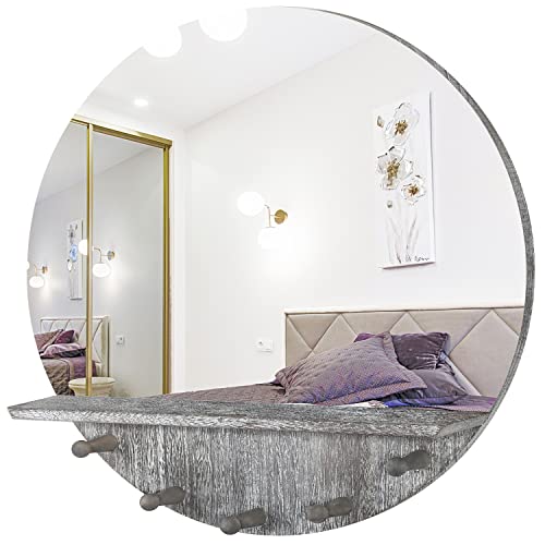 JJUUYOU Rustic Circle Wall Mirror 50CM for Home Decor Rustic White Round Mirror for Bathroom Wall decor Wood Frame Mirror for Living Room, Bedroo