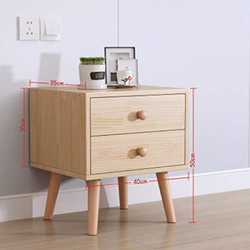 LUKEO Solid Wood Bedside Table Nordic Sideboard, Bedroom Small Apartment Home Storage Double Drawer Bedside Table