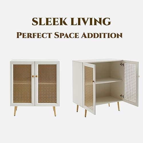 EDYO LIVING Sideboard Buffet Cabinet with Metal Grid Decorated Doors, Modern Storage Cabinet for Kitchen, Bar, Dining Room, Hallway 30.8”Wx15.8”D