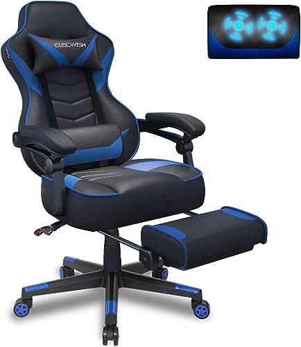 Fullwatt Racing Gaming Chair for adults with Footrest and Massage Lumbar Pillow, Swivel Height Adjustable Reclining PU Leather Video Game Chair,