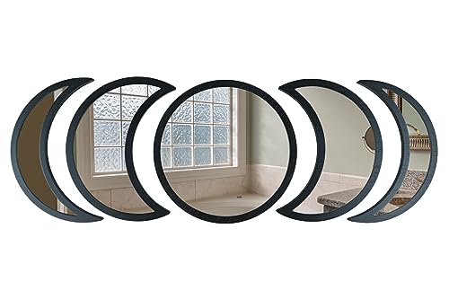 SHMITBERG Moon Phase Mirror Set -100% Real Glass - Engineered Wood (MDF) Black Frame - Moon Phase Mirror Wall Decor (Black) - Scandinavian Boho W