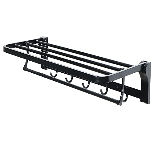 HIGOH Towel Racks,Bathroom Towel Rack Wall Mounted Towel Holder,Towel Rack,Bathroom Folding Shelf with Swing Towel Bar and Hooks,Heavy Duty Wall