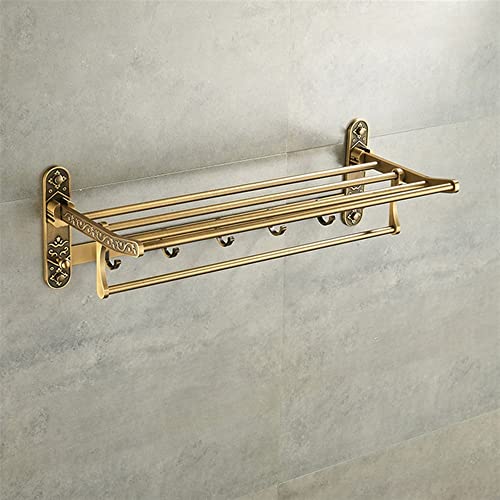 HIGOH Towel Racks,Bathroom Towel Rack Wall Mounted Towel Holder,Aluminum Material Antique Brass Bath Double Towel Bathroom Foldable Towel Rack,Ac