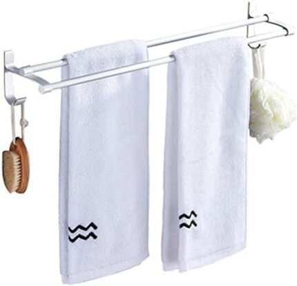 XHALERY Towel Rack Wall-Mounted Towel Rail Double Rod With Hook Free Punching Bathroom Space Aluminum,for Kitchen Bathroom Toilet Hotel Office(Co