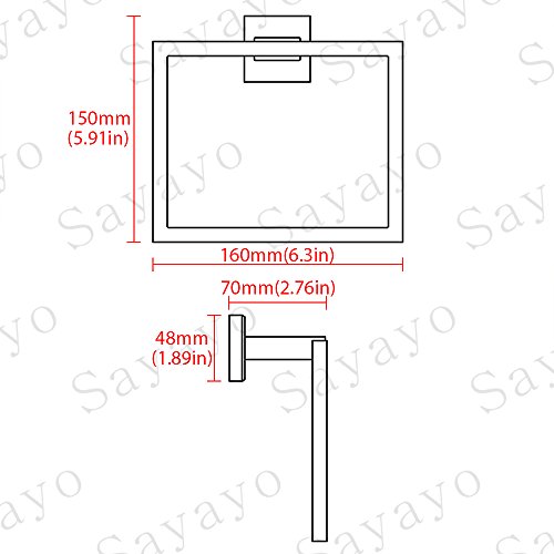 Sayayo Black Towel Rail Hand Towel Holder Towel Ring Wall Mounted for Bathroom Kitchen, SUS304 Stainless Steel Modern Square Design, EGK8009-B