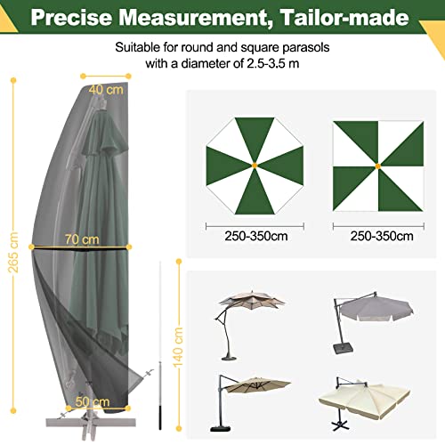 Ezilif Parasol Cover, 420D Oxford Cantilever Parasol Cover Waterproof/Windproof/Anti-UV, Parasol Covers Fit for 2.5-3.5M Garden Umbrellas(265*40/
