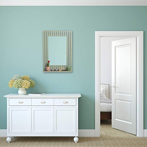 Relaxdays Bamboo Wall Mirror with Shelf, Rectangular, Bathroom, Hallway, HWD: 70 x 50 x 10.5 cm, Green