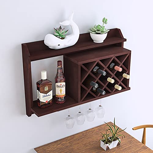 EYLINK Wall-Mounted Wine Rack, Wooden Wall Hanging Wine Rack, 3-Layers Wall Wine Rack, Wall Mounted Wine Cabinet With Stem Holder, Freestanding D