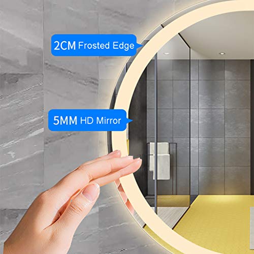 Led Bathroom Mirror Illuminated Led Smart Makeup Vanity Polished Edges, Touch Dimmble Switch Color Change Temperature, Led + Antifog, 70 * 70cm