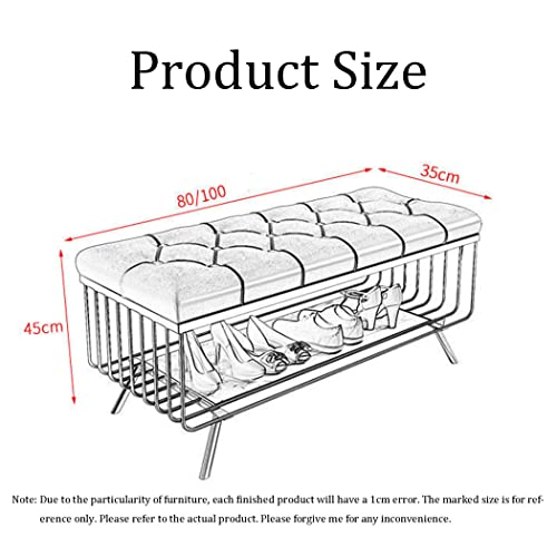 Upholstered Bench, Shoe Bench with Shoe Shelf, Bedroom Stool, Steel Frame, Synthetic PU, Golden Metal Legs, for Living Room Entryway Indoor Vanit