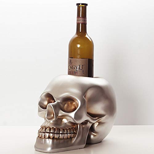 PIBM Stylish Simplicity European Retro Personality Skull Shape Wine Rack Resin Silver Crafts Home Desktop Porch Ornaments Bar Decorations Beautif