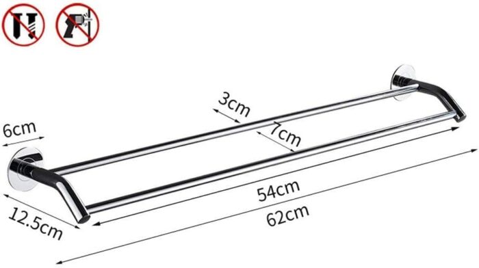 Bathroom Wall Rack, Stainless Steel Towel Rack, No Punch, Bathroom Double Towel Bar, Kitchen Bathroom Rack/62Cm