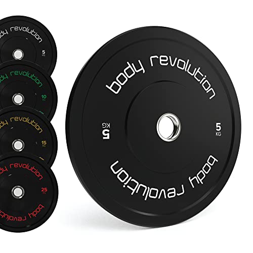 Body Revolution Olympic Bumper Plates - 5kg Weight Plates Set - Rubber Coated 25mm / 2 Inch Olympic Weight Plates Pairs for Barbell Weights - Str