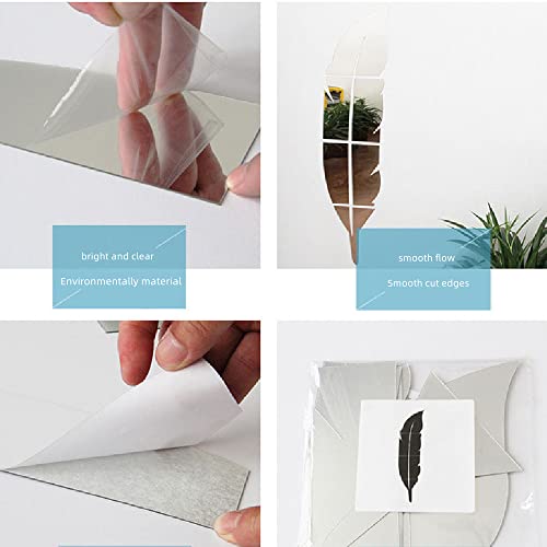Feather Mirror Wall Sticker Acrylic Art Decoration Mirror Removable Mirror Decal for Gym, Living Room, Bedroom, Home Decoration