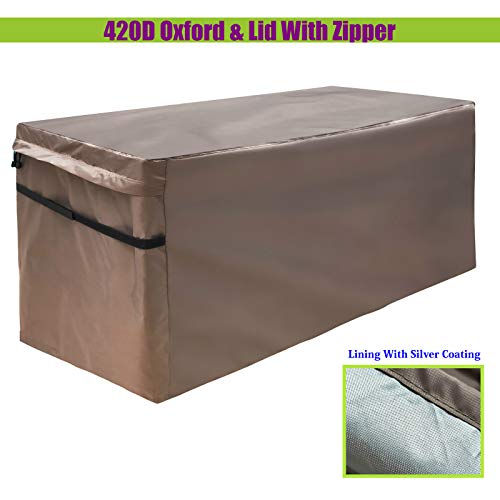 MountainLoc Garden Deck Box Cover, Storage Box Protective Covers With Zipper Lid And Air Vent, Waterproof, 420D Oxford Brown (123 * 55 * 62cm)