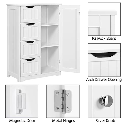 FGHOEV Wooden Bathroom Floor Cabinet Freestanding Storage Organizer White storage cabinet bathroom cabinet